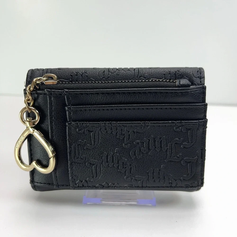 Juicy Couture Heartless Trifold Wallet Double Sided Gold Charm Liquorice Black